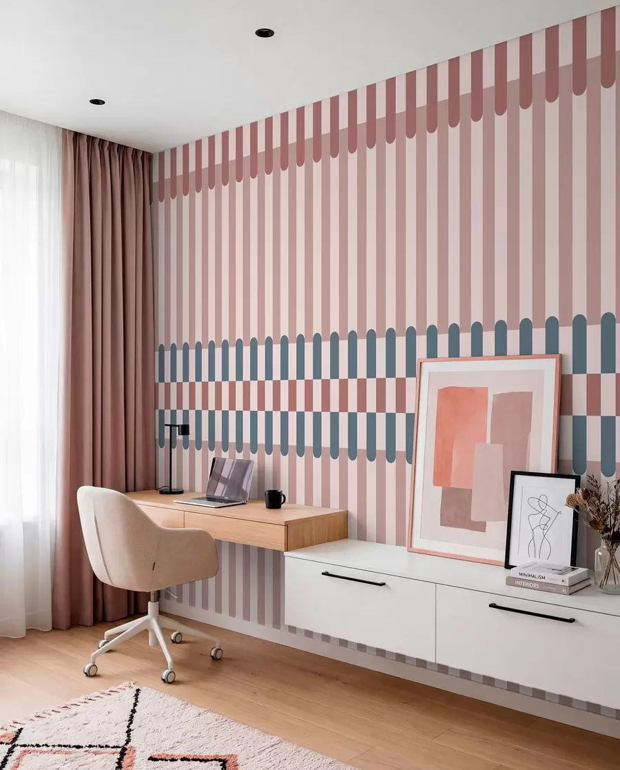 wall murals Striped pattern in pink and blue tones w05150v5