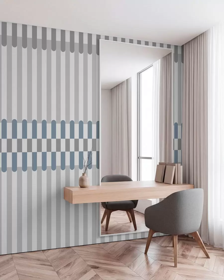 wall murals Striped pattern in gray and blue tones w05150v6