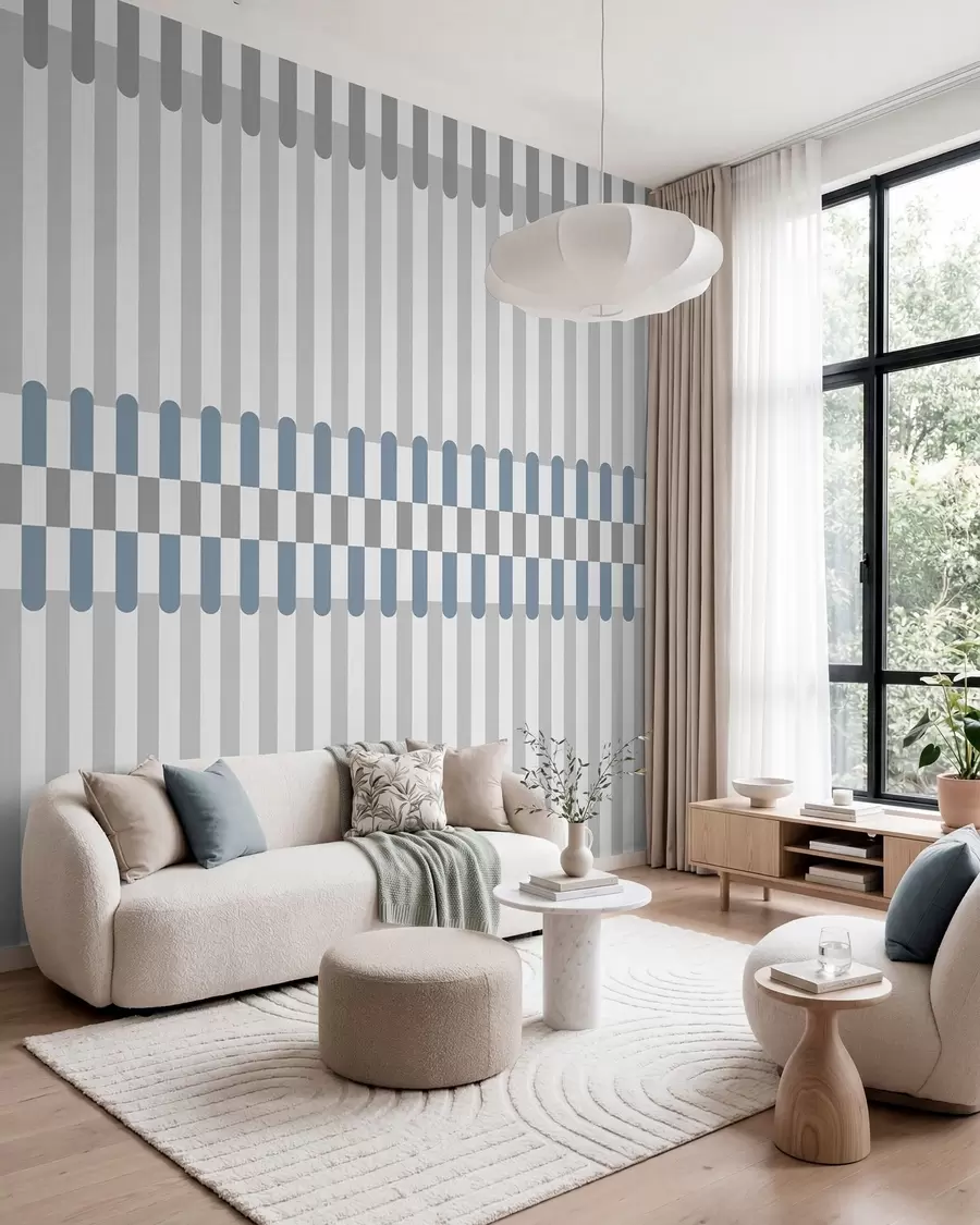 wall murals Striped pattern in gray and blue tones w05150v6