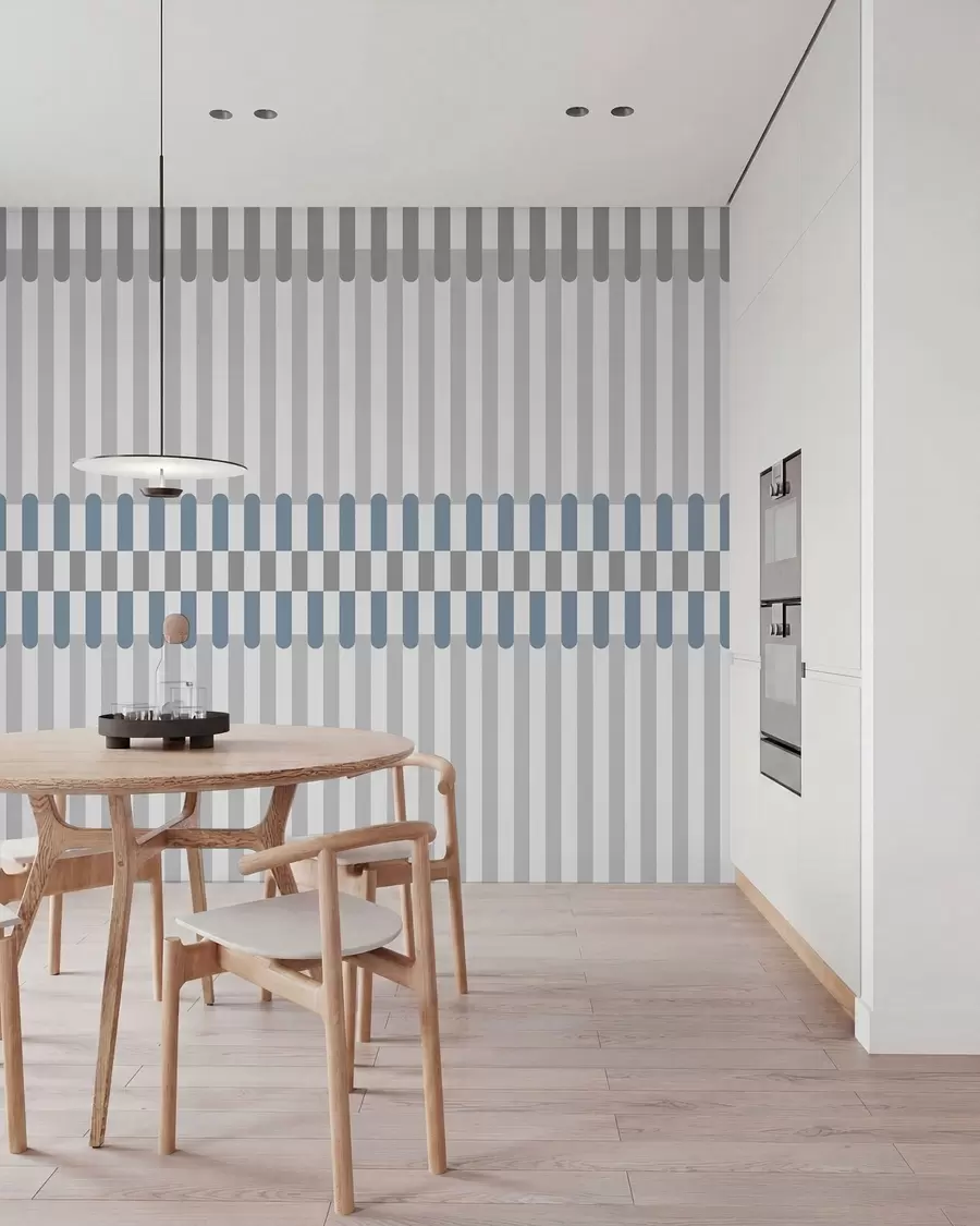 wall murals Striped pattern in gray and blue tones w05150v6