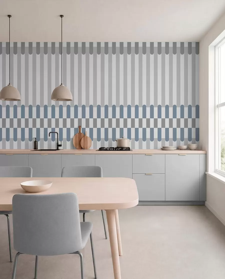 wall murals Striped pattern in gray and blue tones w05150v6