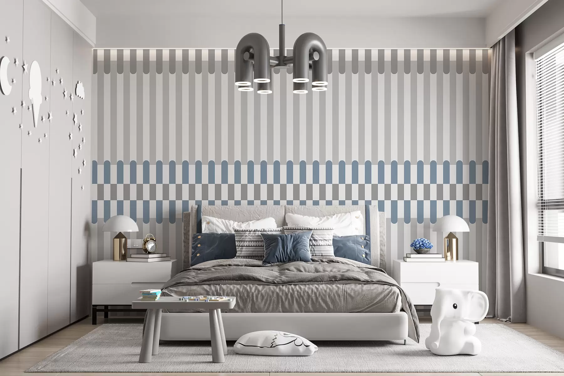 wall murals Striped pattern in gray and blue tones w05150v6