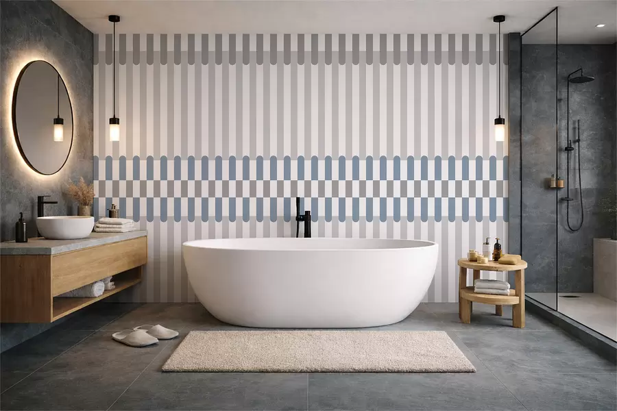 wall murals Striped pattern in gray and blue tones w05150v6
