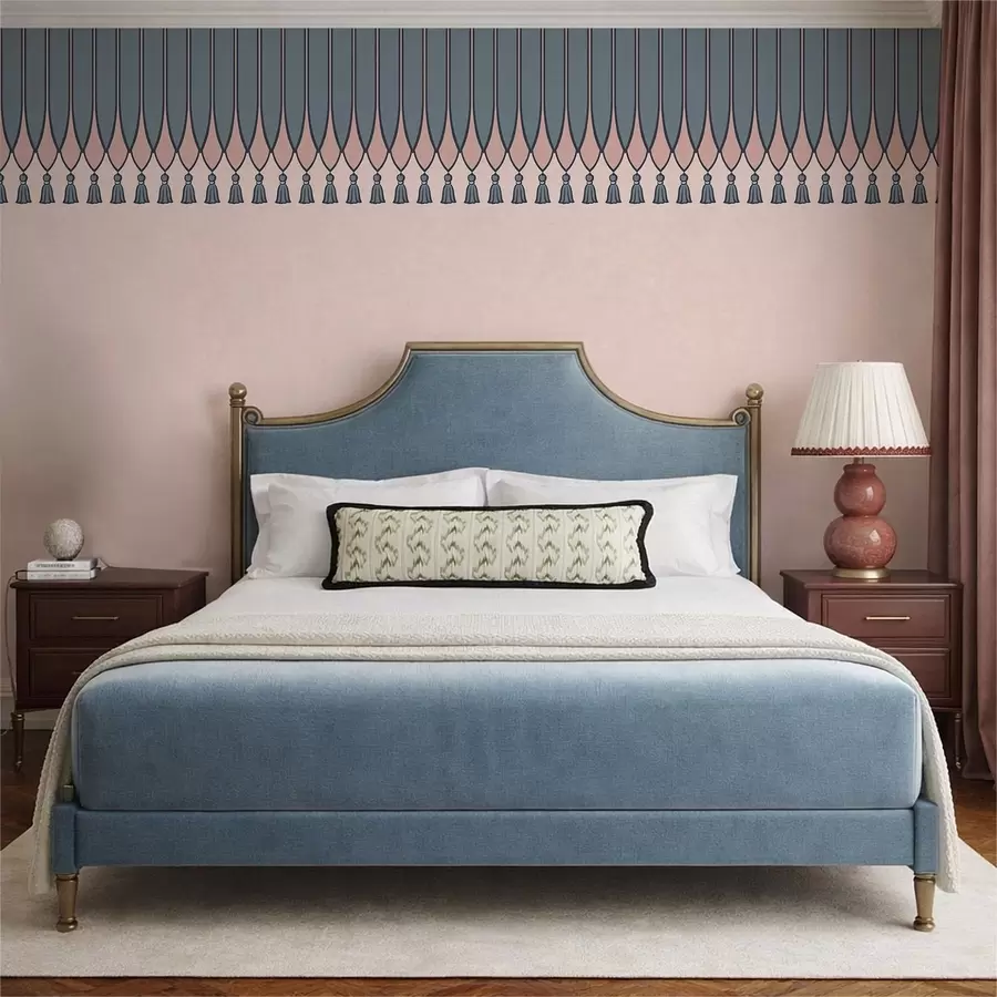 wall murals Decorative border with tassels in pink and blue tones w05544
