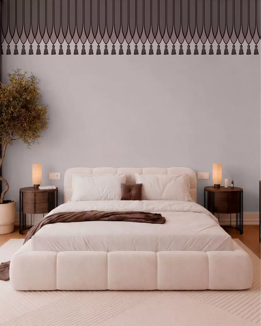 wall murals Decorative border with tassels in lilac tones w05544v1