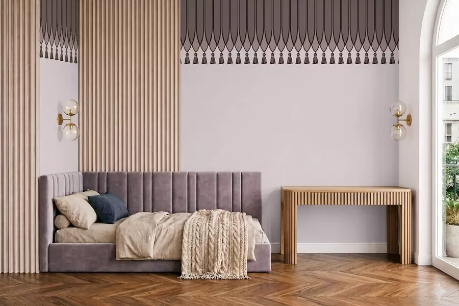 wall murals Decorative border with tassels in lilac tones w05544v1