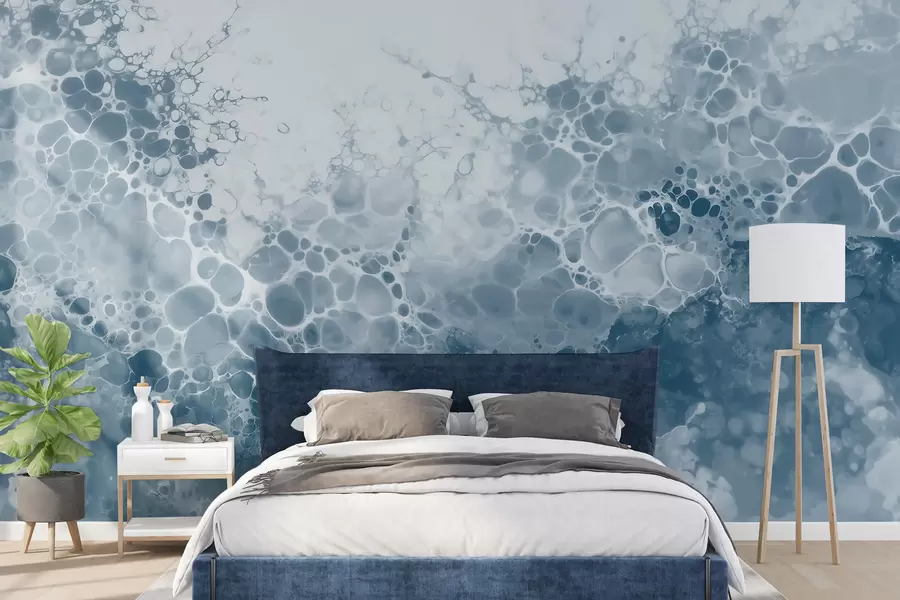 wall murals Airy blue abstraction with bubbles in watercolor style w09673