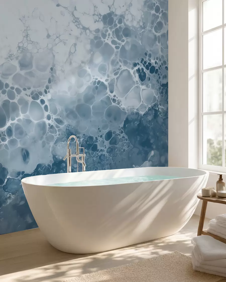 wall murals Airy blue abstraction with bubbles in watercolor style w09673