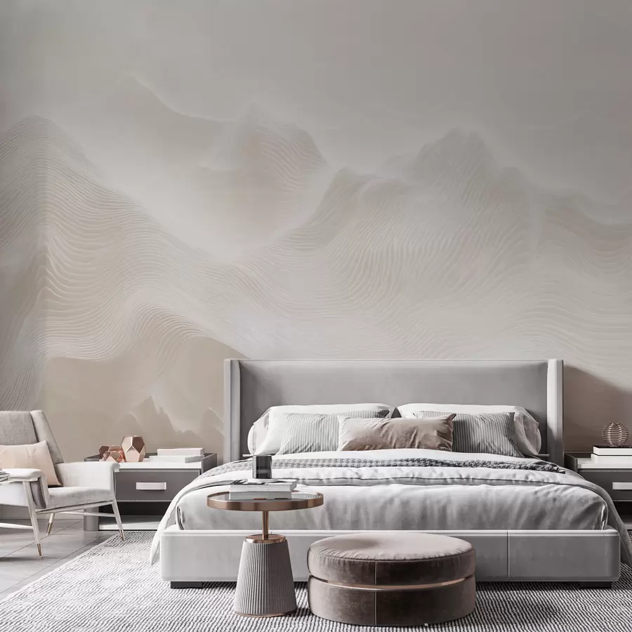 wall murals Abstract wavy mountains in a beige palette in minimalist style w09713