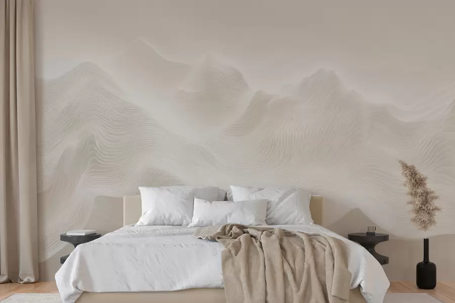 wall murals Abstract wavy mountains in a beige palette in minimalist style w09713