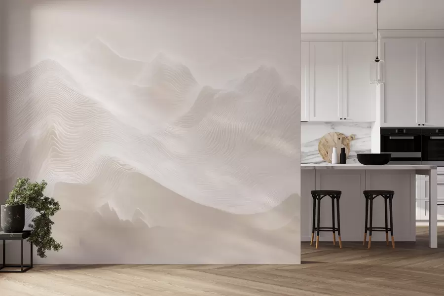 wall murals Abstract wavy mountains in a beige palette in minimalist style w09713