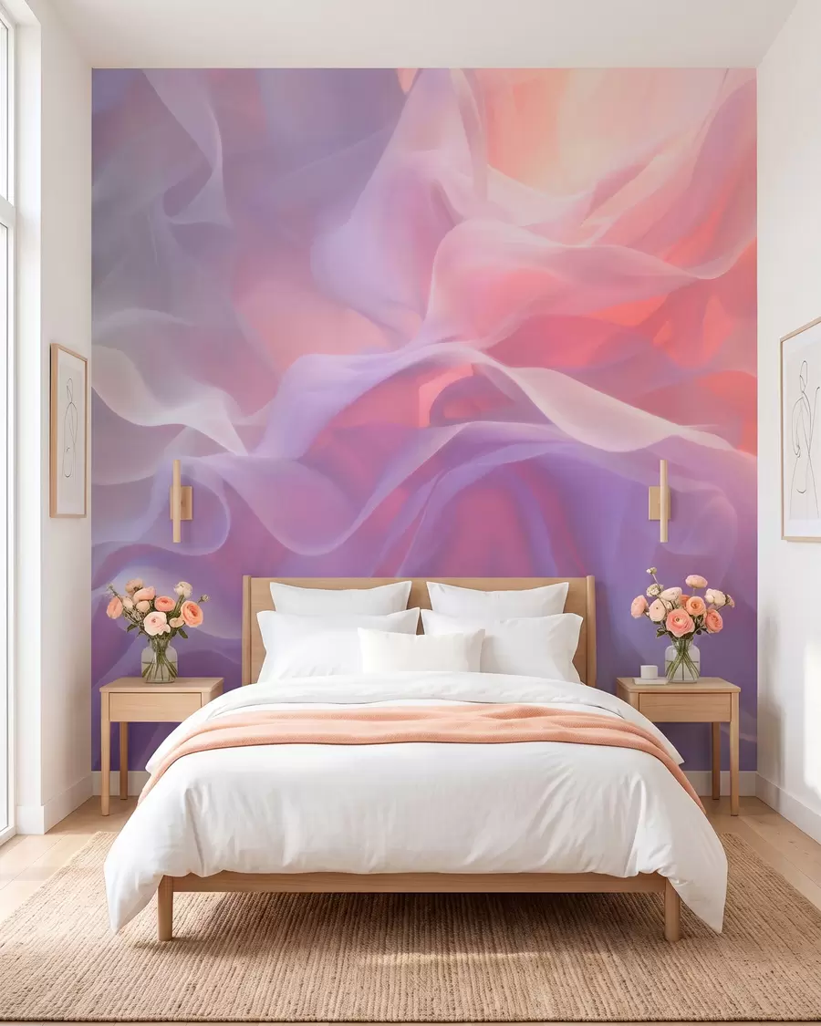 wall murals Airy abstraction with translucent waves in a pink-lilac palette w09851