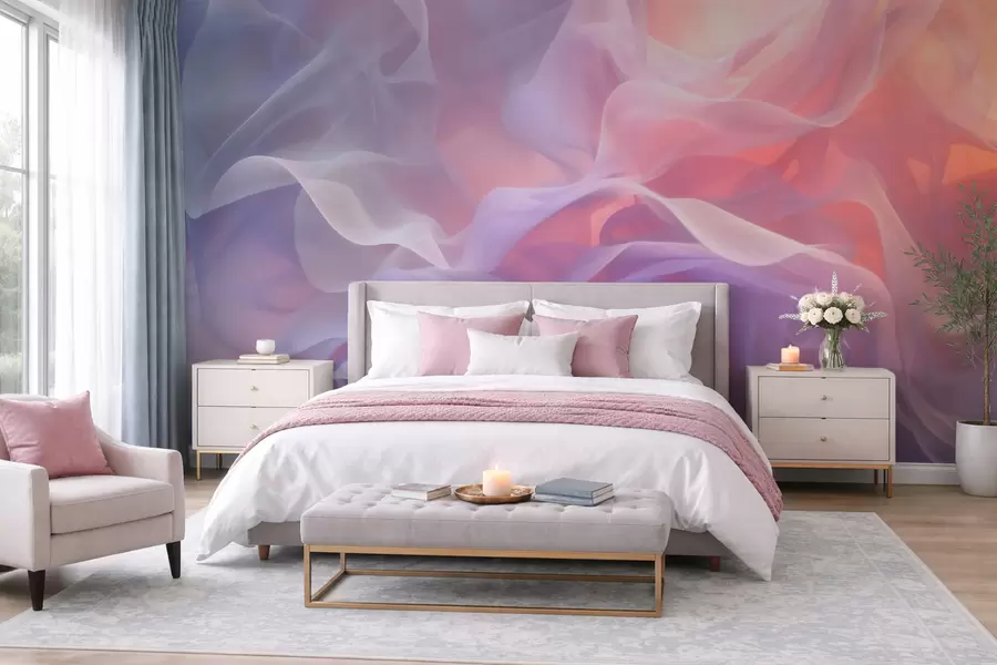 wall murals Airy abstraction with translucent waves in a pink-lilac palette w09851