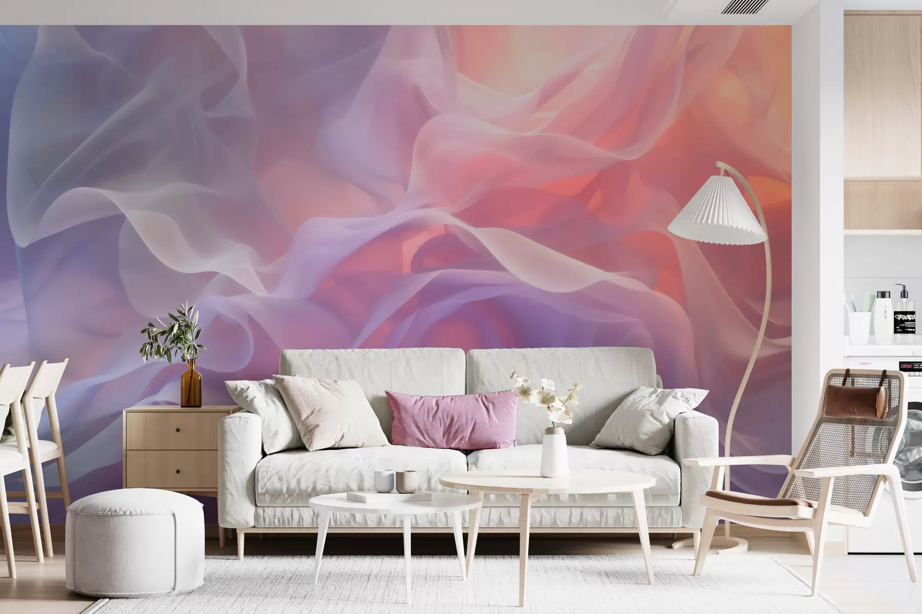 wall murals Airy abstraction with translucent waves in a pink-lilac palette w09851