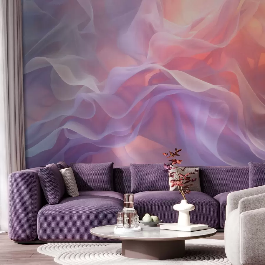wall murals Airy abstraction with translucent waves in a pink-lilac palette w09851