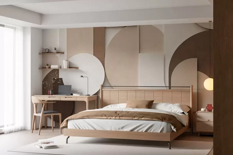 wall murals Textured beige geometric shapes in layered 3D composition, minimalist modern wall art w05598