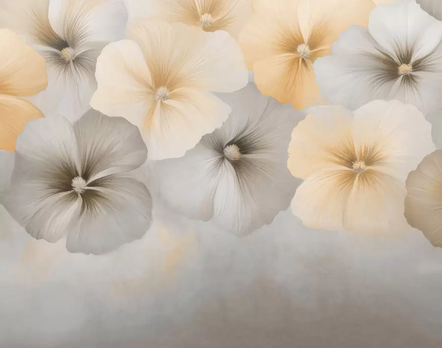 wall murals Soft pastel flowers with creamy yellow and gray tones on a delicate background w05600