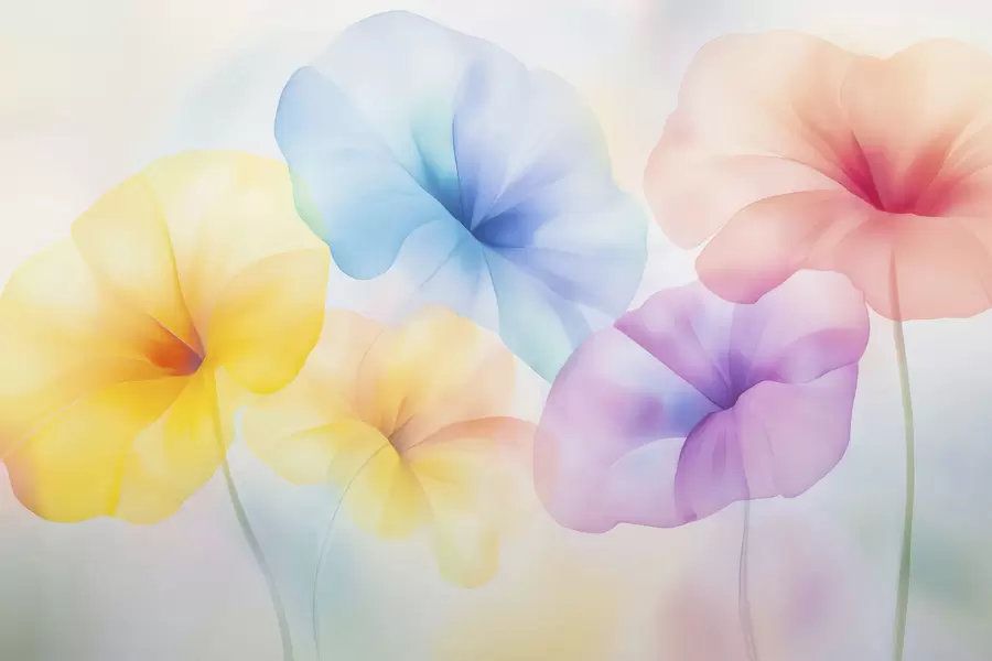 wall murals Colorful translucent flowers in soft pastel shades with a dreamy watercolor effect w05607