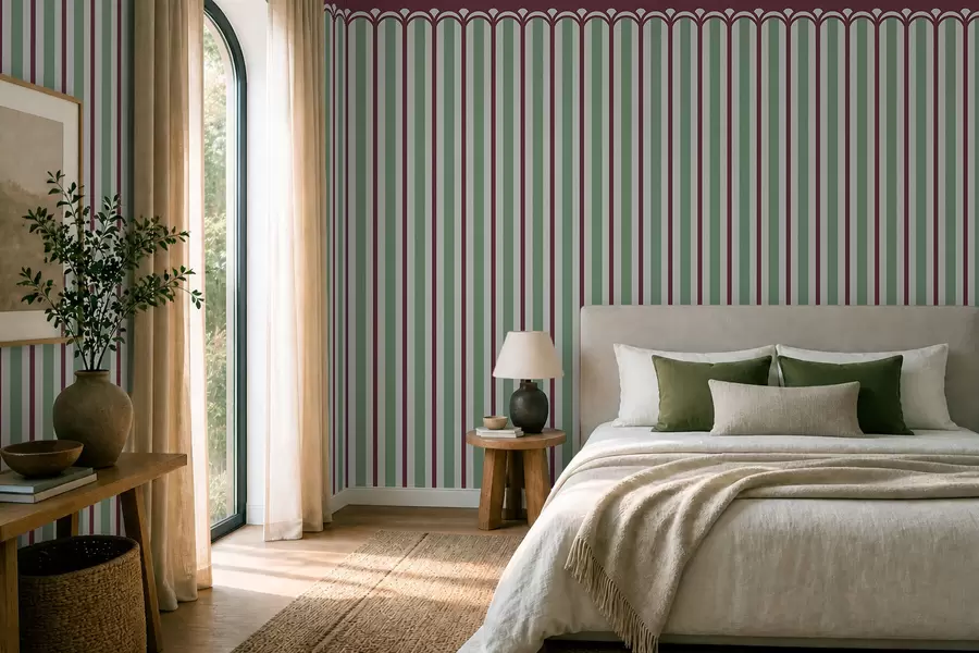 wall murals Vertical ornament in green and burgundy tones w05610v3
