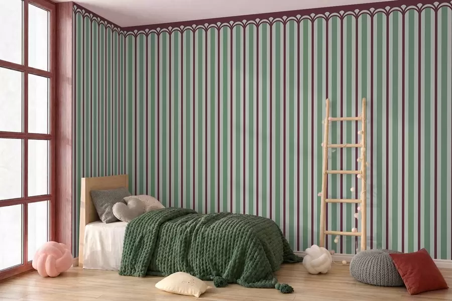 wall murals Vertical ornament in green and burgundy tones w05610v3