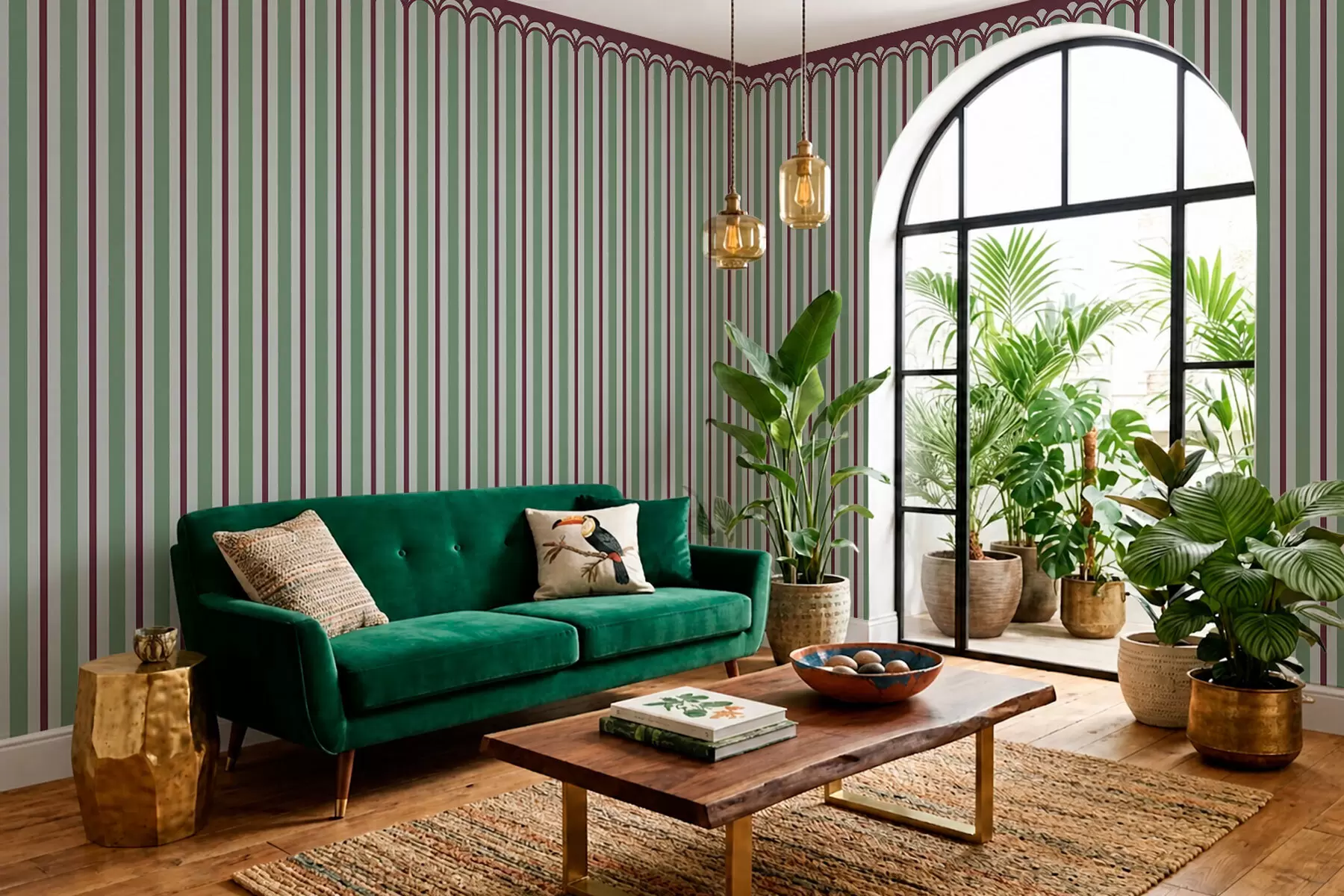 wall murals Vertical ornament in green and burgundy tones w05610v3