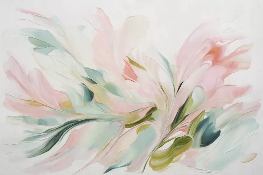 wall murals Abstract floral painting style with soft pastel brushstrokes on a light background w09871