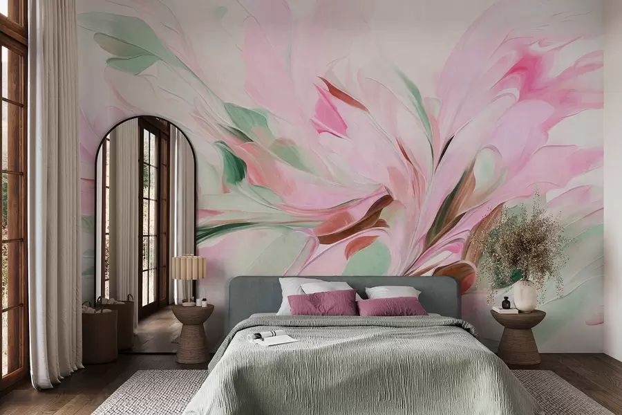 wall murals Abstract floral painting style with soft pastel brushstrokes on a light background w09871v1