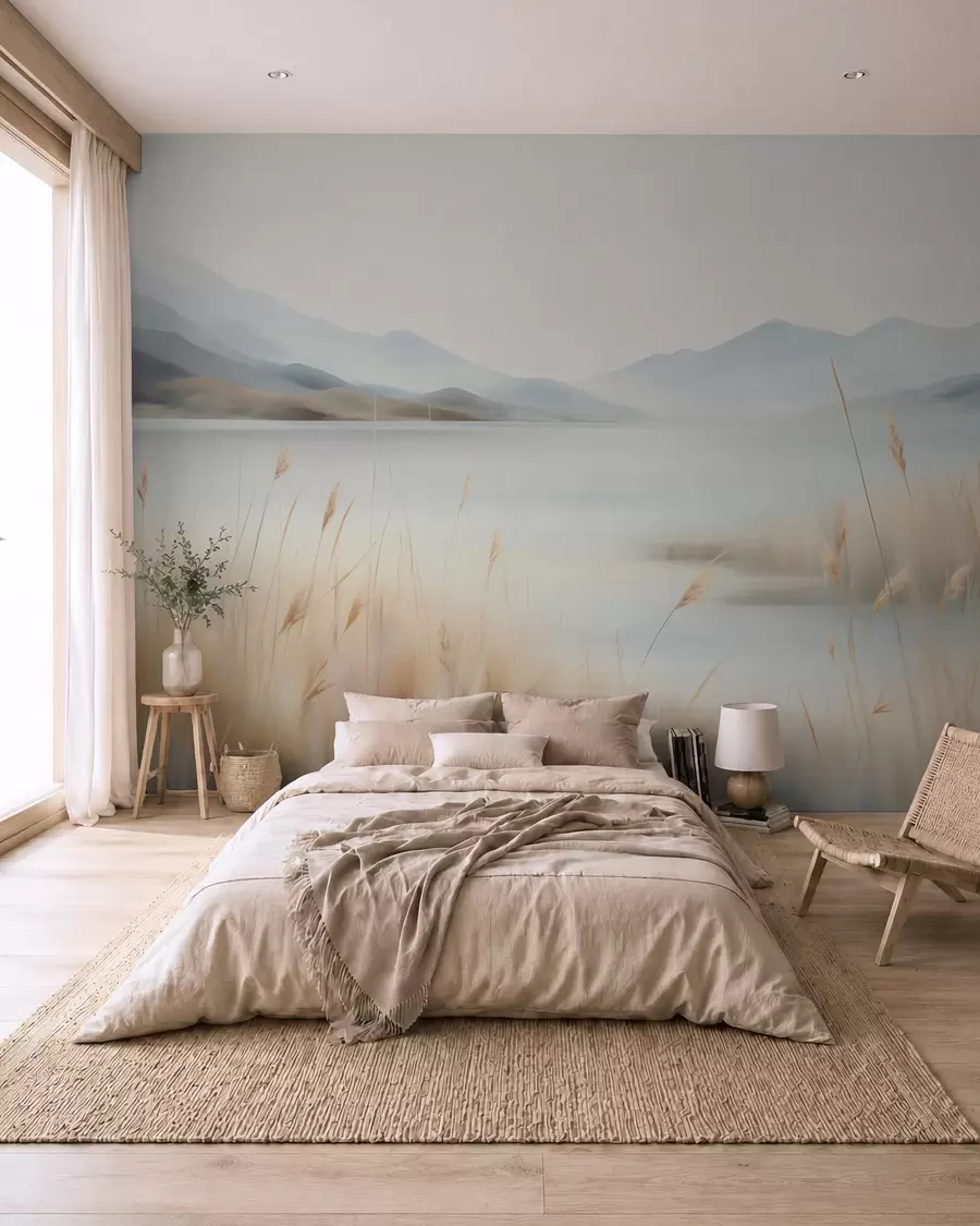 wall murals Abstract landscape of mountains and lake w05584