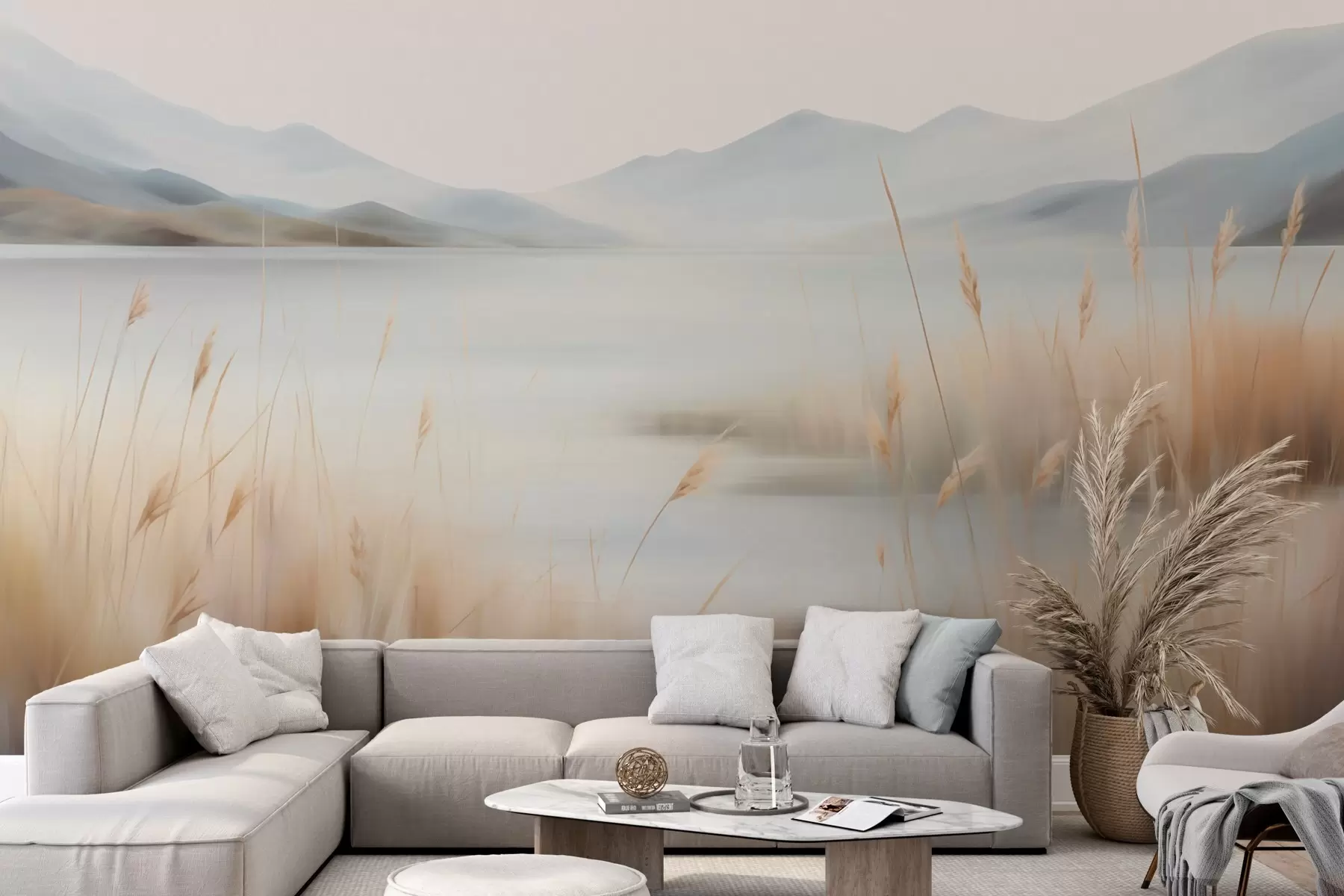 wall murals Abstract landscape of mountains and lake w05584