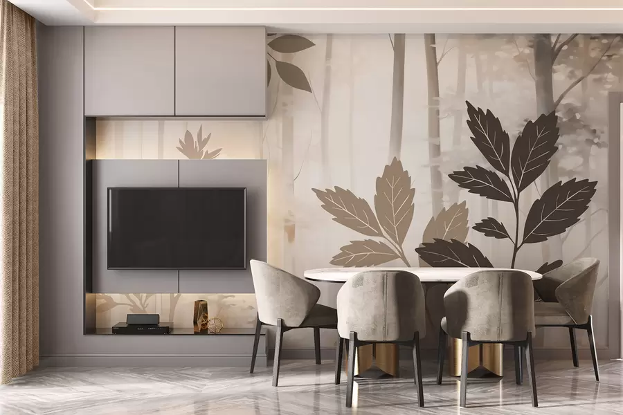 wall murals Silhouettes of vegetation against the background of an abstract forest w05586