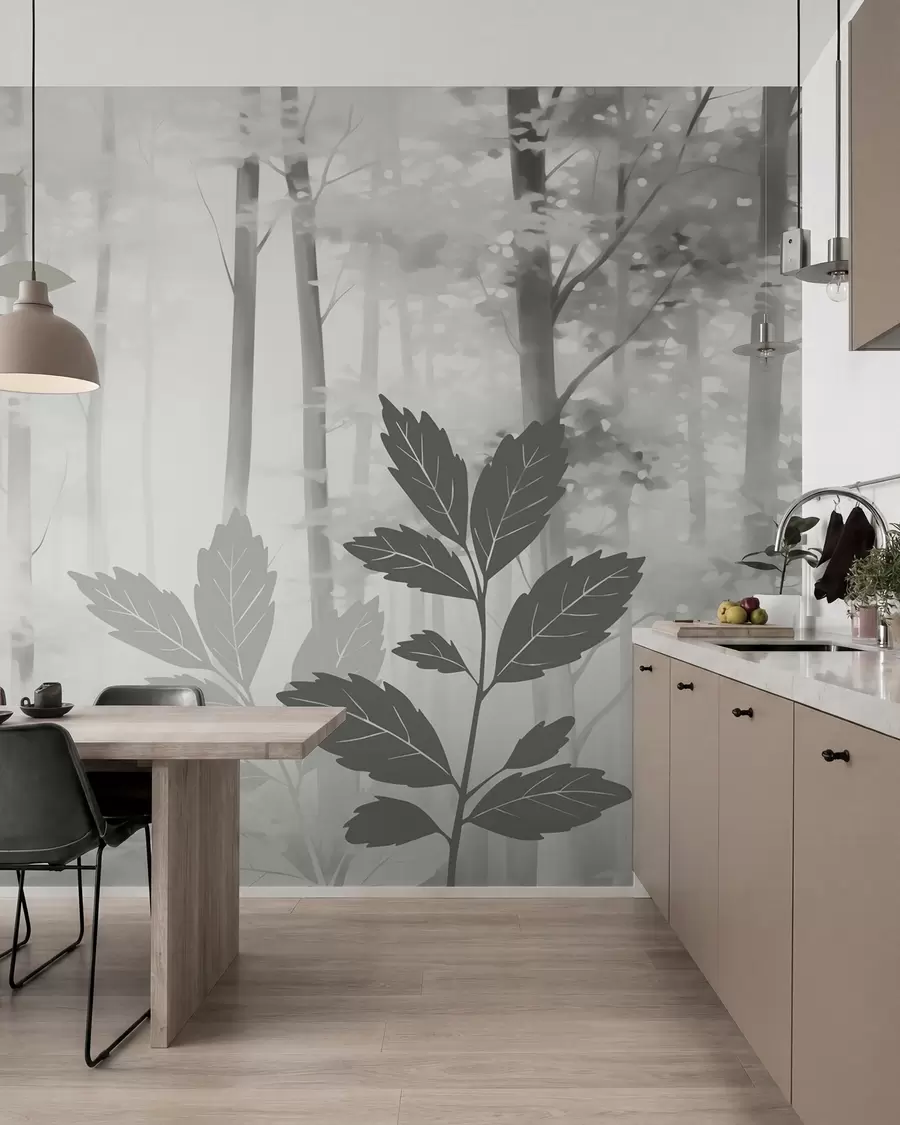 wall murals Silhouettes of vegetation against the background of an abstract forest w05586v1
