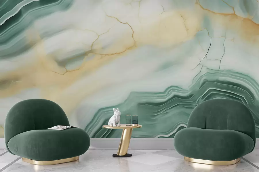 wall murals Imitation of abstract marble texture pattern, shades of green and yellow w05587