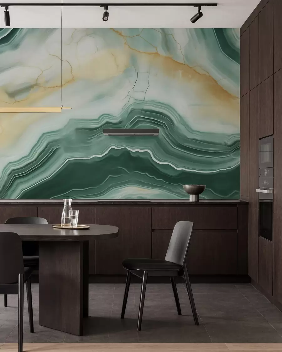 wall murals Imitation of abstract marble texture pattern, shades of green and yellow w05587