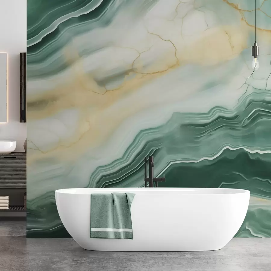 wall murals Imitation of abstract marble texture pattern, shades of green and yellow w05587