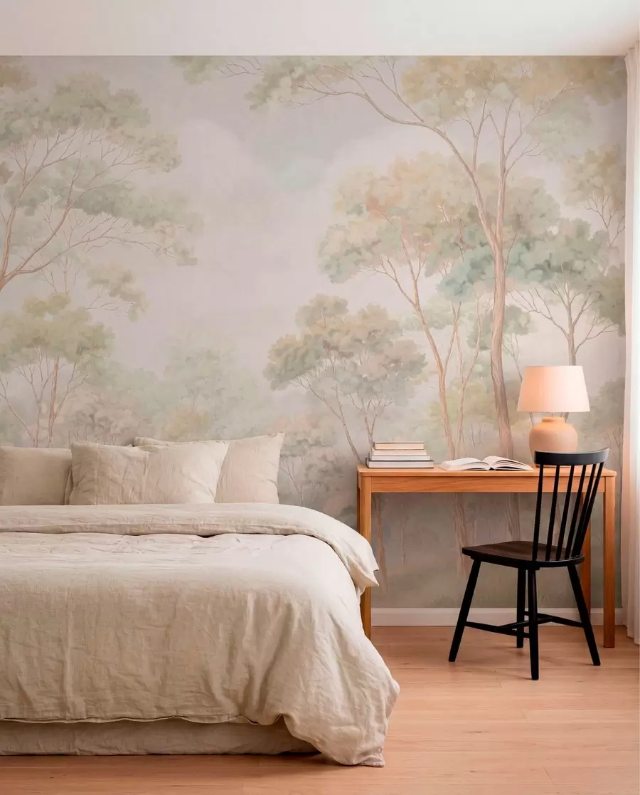 wall murals Light forest scene with tall trees w05624