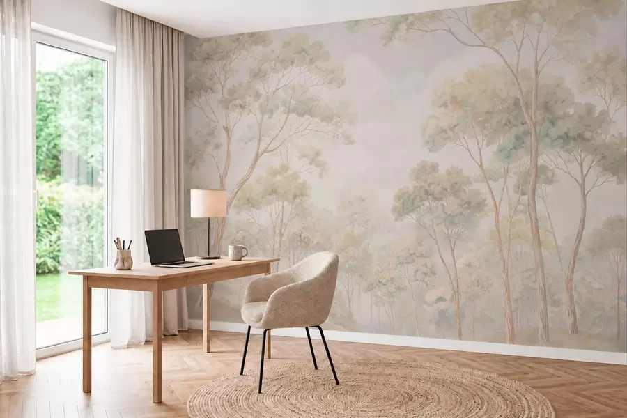 wall murals Light forest scene with tall trees w05624