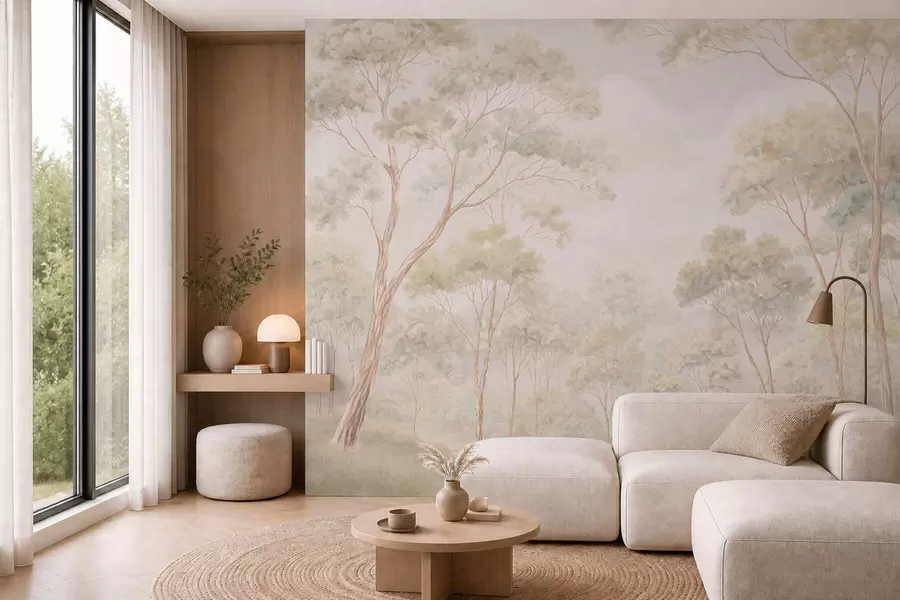 wall murals Light forest scene with tall trees w05624