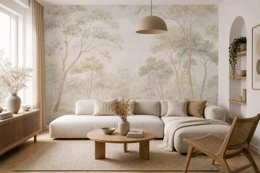 wall murals Light forest scene with tall trees w05624