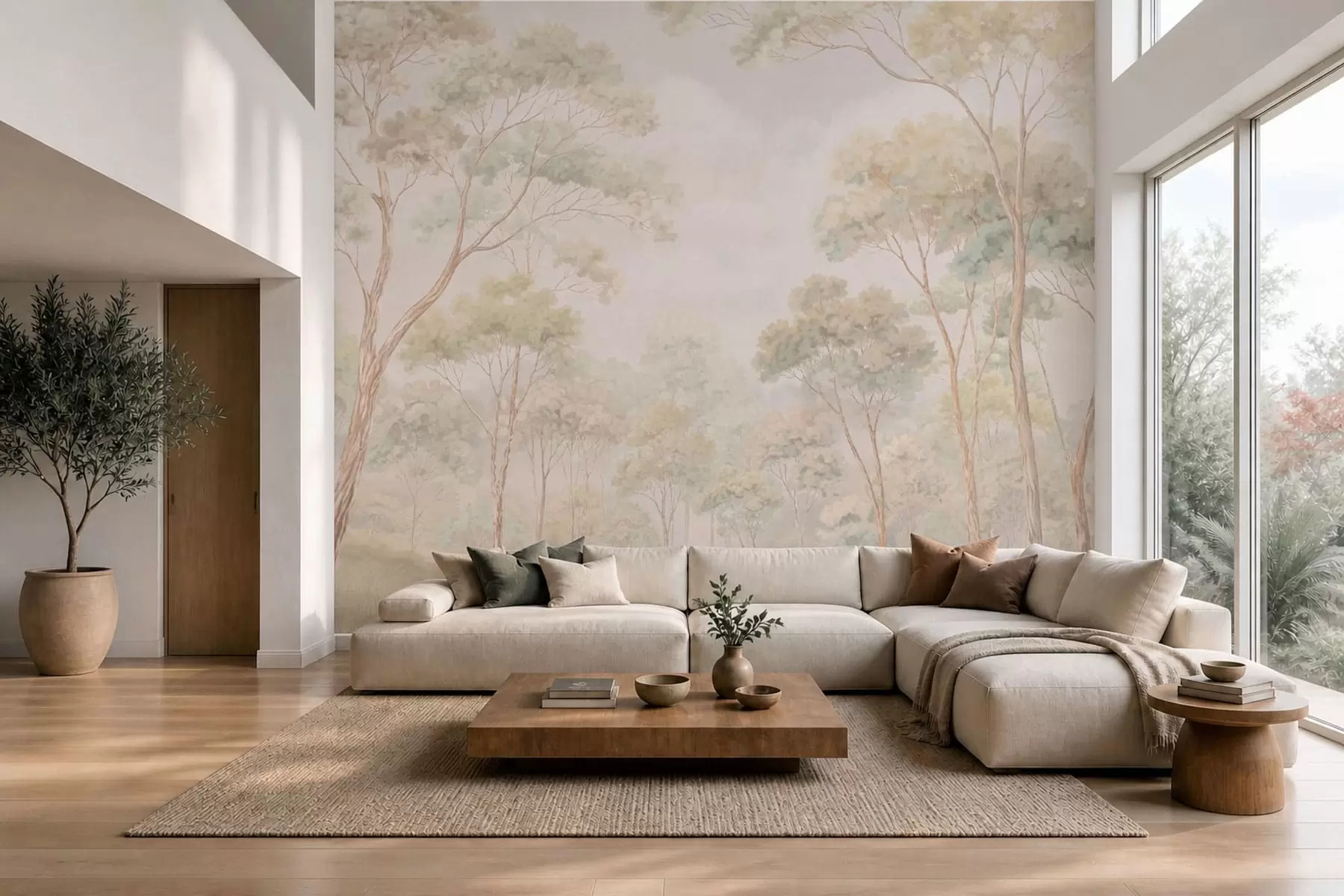 wall murals Light forest scene with tall trees w05624