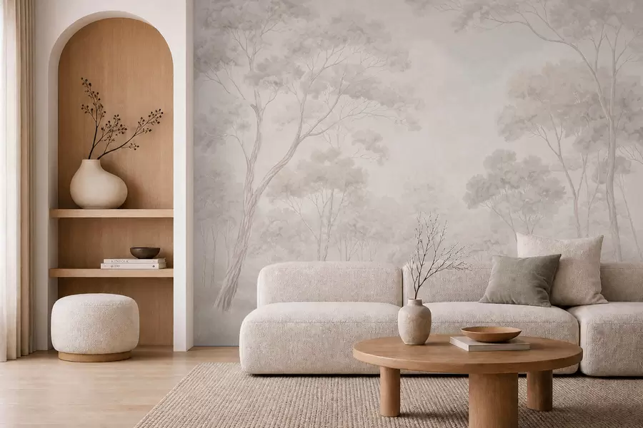 wall murals Soft misty forest in pastel tones w05624v1