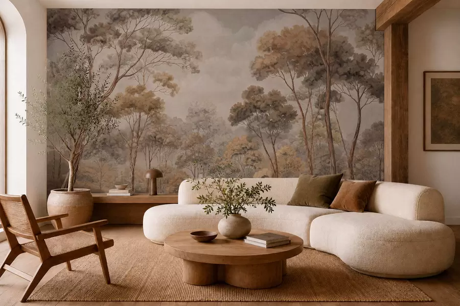 wall murals Warm forest landscape in natural tones w05624v2