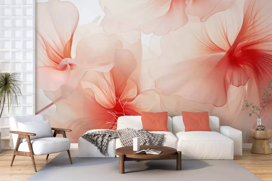 wall murals Soft blush flowers with airy translucent petals in watercolor style, elegant floral composition w05360