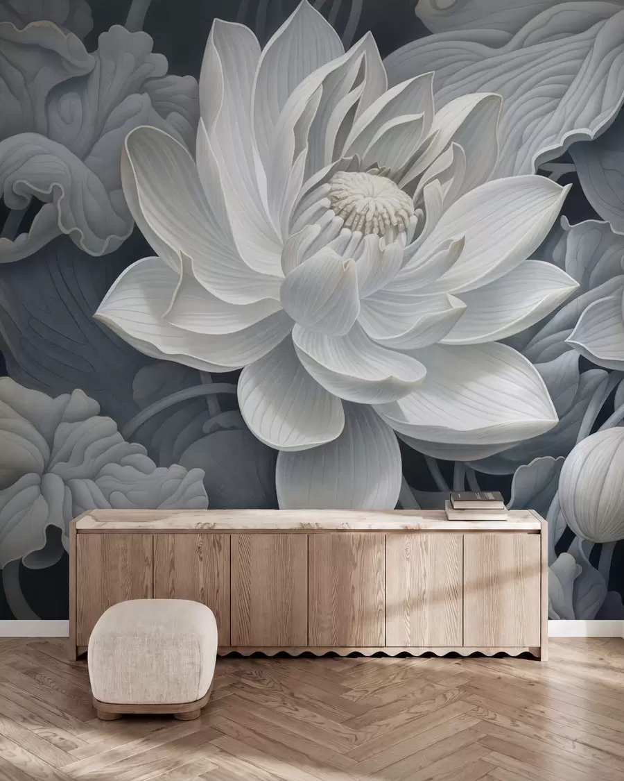 wall murals Vintage lotus flowers with soft sepia tones and detailed petals, artistic botanical illustration w05494