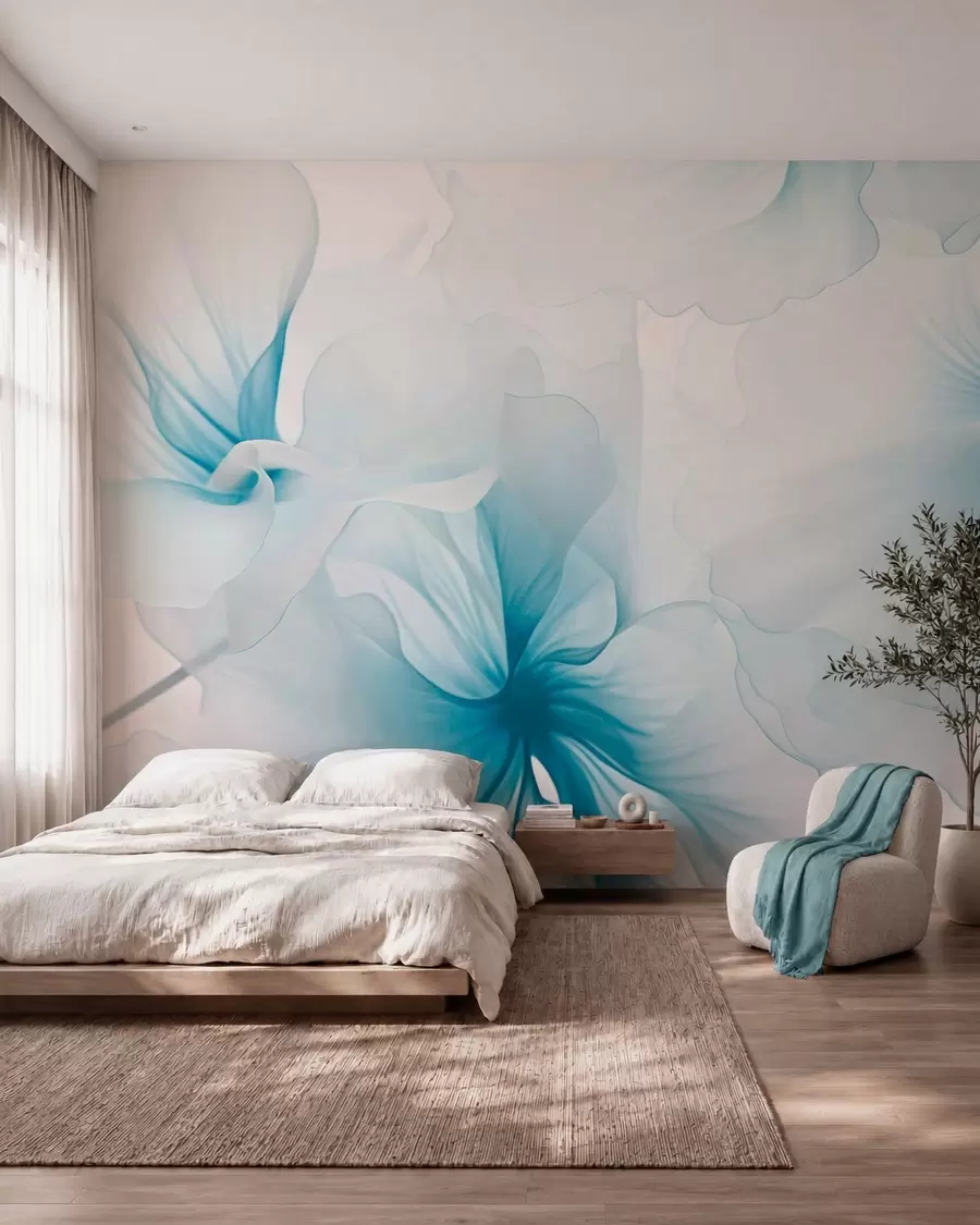 wall murals Soft blush flowers with airy translucent petals in watercolor style, elegant floral composition w05360v2
