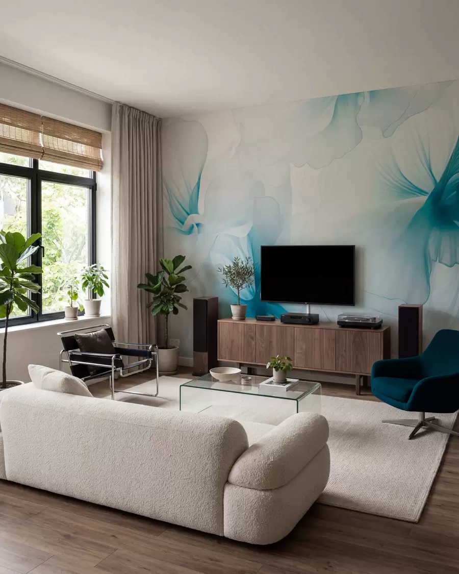 wall murals Soft blush flowers with airy translucent petals in watercolor style, elegant floral composition w05360v2