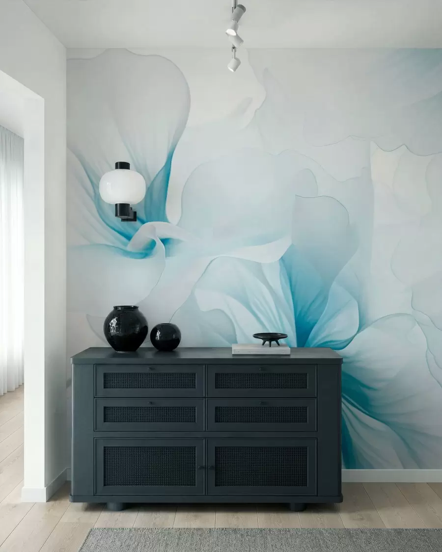 wall murals Soft blush flowers with airy translucent petals in watercolor style, elegant floral composition w05360v2