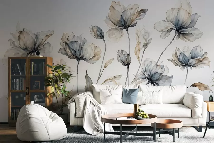 wall murals Elegant airy flowers with translucent layered petals on long delicate stems w05579