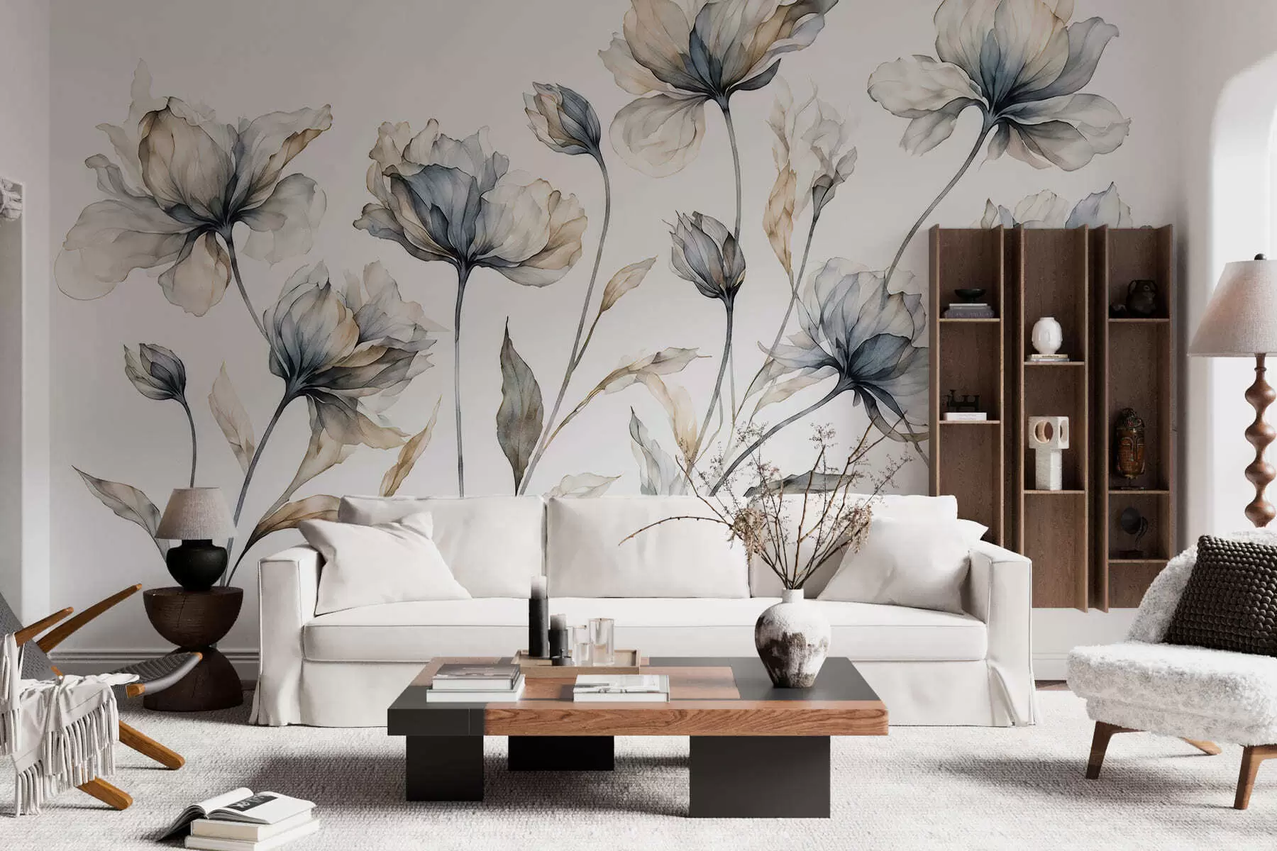 wall murals Elegant airy flowers with translucent layered petals on long delicate stems w05579