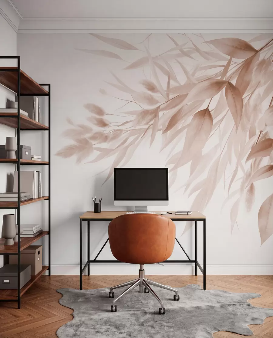 wall murals Textured dried grass, pampas grass and leaves, painted in a soft, watercolor style w09868v1