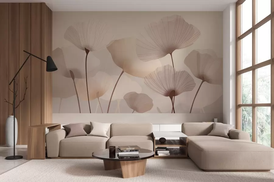 wall murals Elegant petals on tall stems in pastel shades w05212